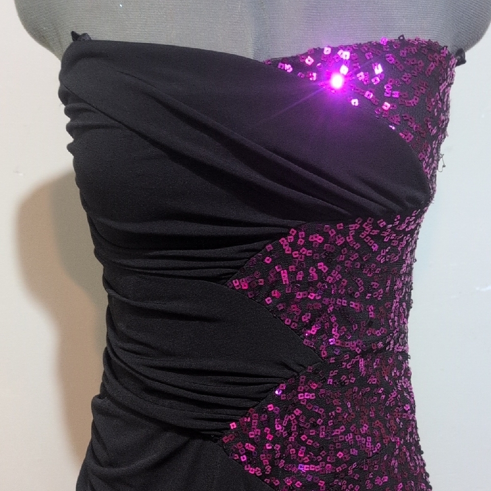 Deb Black and Pink Strapless Sequin Cocktail Dress - Picture 2 of 6